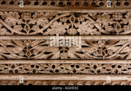 Wood carving in the 11th century church of Saint Issui Partricio Partrishow Monmouthshire South Wales UK Stock Photo