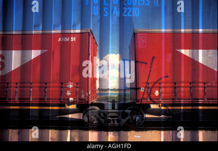 Abstract background colour with background texture, design and lettering on metal surface railway carriage door and exterior, captured in Australia. Stock Photo