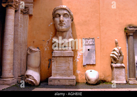 remains/pieces of the gigantic statue of Constantine, Palazzo dei Conservatori, Piazza del Campidiglio, Rome, Italy Stock Photo