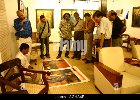 Dinodia photographers with Founder Jagdish Agarwal on their weekly art walk visit to Art Gallery in Bombay Mumbai India Asia Stock Photo