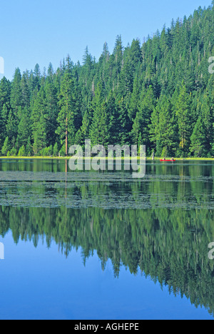 Red canoe on Juanita Lake California Stock Photo