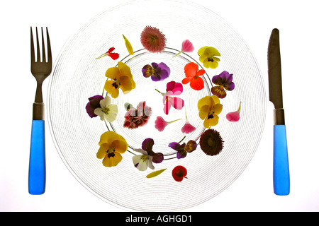 Edible flowers on a dish Stock Photo