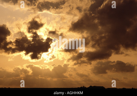 sunset over the dike, Germany, East Frisia, Friederikensiel Stock Photo