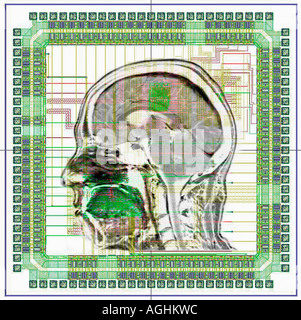 image of the connection between a microprocessor and a human brain symbolizing artificial intelligence Stock Photo