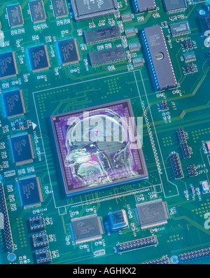 image of the connection between a microprocessor and a human brain symbolizing artificial intelligence Stock Photo