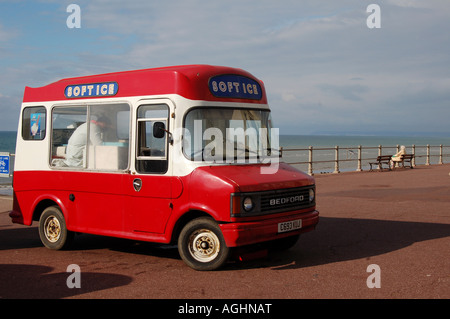 Ice cream vendor waiting for customers on the seafront in Hastings, England. Stock Photo