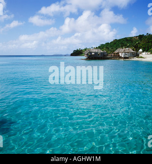 Crystal clear turquoise blue sea Mustique exclusive Caribbean island Stock Photo
