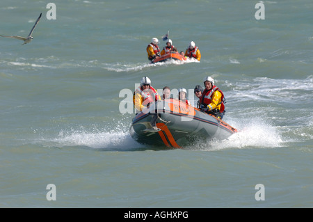 Eastbourne inshore Lifeboat crew on exercise in two rib inflatable rescue boats. Picture by Jim Holden. Stock Photo