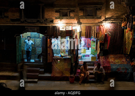 Silk shop at night. Durbar square, Kathmandu, Nepal Stock Photo