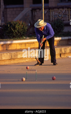 China Yunnan pastimes Jinghong elderly man playing croquet
