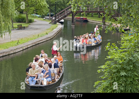 germany brandenburg spreeforest spreewald rowing boats with tourist in the harbour of luebbenau Stock Photo