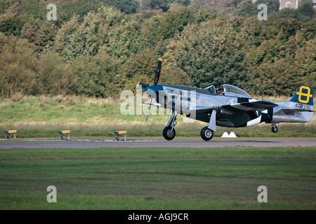 P51 Mustang 'Jumpin Jacques' taxiing down runway at Shoreham Airshow, Shoreham Airport, West Sussex, England, UK Stock Photo