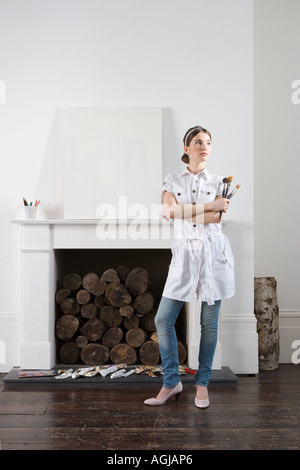 Artist with blank canvas Stock Photo