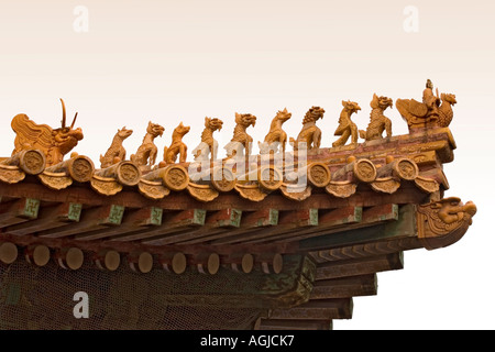 asia china roofs with mythical creatures in forbidden city in beijing Stock Photo