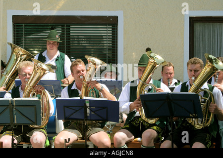 Musicians in a Bavarian Brass Band Bavaria Germany Stock Photo