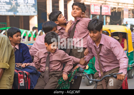 asia india people on the road in old delhi Stock Photo
