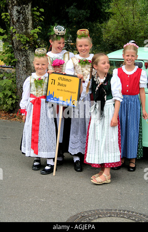 Group of little girls in their traditional costume Bad Toelz Bavaria Germany Stock Photo