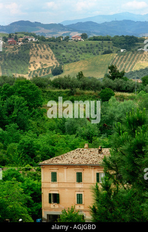 A view of the farms and hills of Italy s Abruzzo region from the hill town of Loreto Aprutino Stock Photo