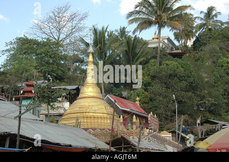 Myanmar Bagan Popa mountain park a small golden temple Stock Photo