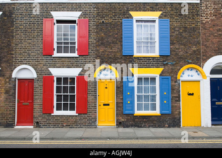 Window shutters Georgian terrace houses UK, colourful individual different exterior style. Deal Kent England.2007 2000s HOMER SYKES Stock Photo