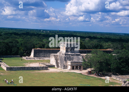 Aerial view of the great Ball Court Gran juego de Pelota seen from the top of El Castillo at Chichen Itza in Mexico Stock Photo