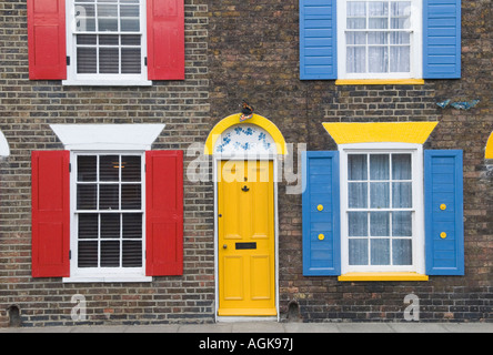 Window Shutter, colourful painted Georgian terrace houses UK. Different individual exterior style. Deal Kent England 2007 2000s HOMER SYKES Stock Photo