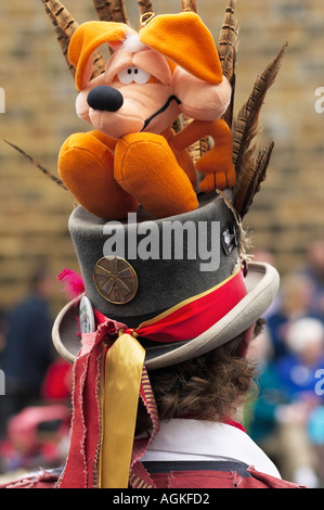 Morris man with decorated top hat at a Folk Festival, Yorkshire, England, UK Stock Photo