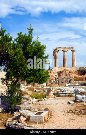 The ruins of the Temple of Apollo in the ancient city of Corinth Greece Stock Photo