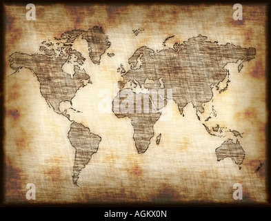 an old world map drawn onto parchment paper Stock Photo - Alamy