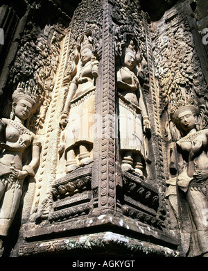 Cambodia Siem Reap province Temples of Angkor Wat Stone Bas relief Apsara dancers detail Stock Photo