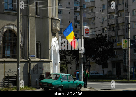 Bucuresti, Blvd Unirii, Romanian flag Stock Photo