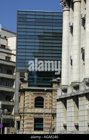 Bucuresti, Cala Victoriei, old house with modern reconstruction, shell building Stock Photo