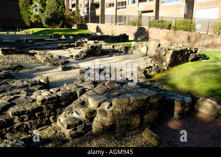 general view of remains of Roman Baths part of the Antonine Wall infrastructure Bearsden North Glasgow Scotland Europe Stock Photo