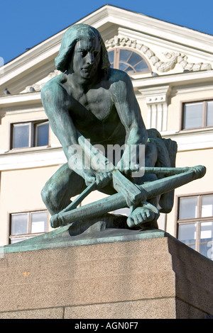 Statue of man with crossbow in Gamla Stan the Old Town Stockholm Sweden Stock Photo