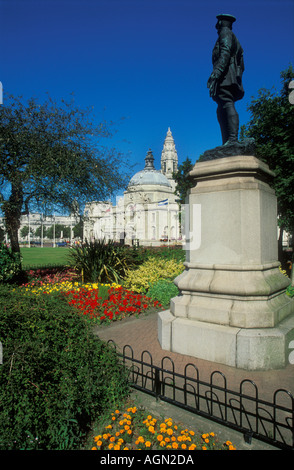 cardiff city hall council chambers from the war memorial Gorsedd gardens Cardiff South Glamorgan South wales GB UK EU Europe Stock Photo