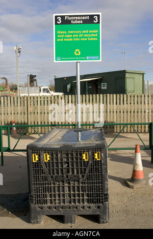 Recycling area for fluorescent tubes Wingmoor Household Recycling Centre Glos UK Stock Photo