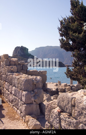 dh Kastri Island KAMARI BAY GREECE KOS Monastery of Ayios Antonis Kamari Bay from St Stephens church ruins Stock Photo