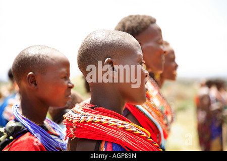 Female dancers of the Samburu tribe in traditional costume Stock Photo