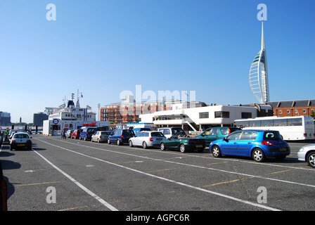 Cars queuing for Wightlink Ferry, Gunwharf Quays, Portsmouth, Hampshire, England, United Kingdom Stock Photo