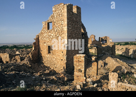 Belchite was destroyed in the Spanish Civil War. After the war the ruins of the town were left as a war memorial Stock Photo