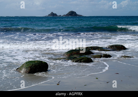 Porth Nanven beach Cot Valley Nr St Just Cornwall England looking W towards The Brisons Stock Photo