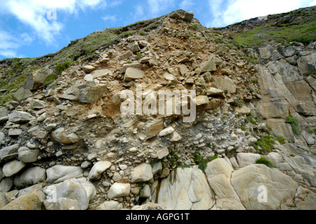 Raised beach deposit at Porth Nanven beach Cot Valley Nr St Just Cornwall England. Stock Photo