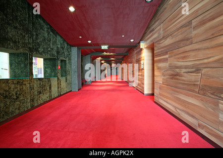 corridor wood an marble walls and red velvet carpet Stock Photo