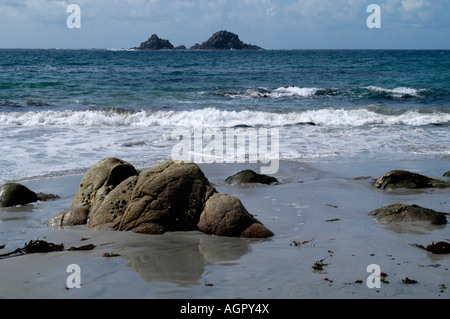 Porth Nanven beach Cot Valley Nr St Just Cornwall England looking W towards The Brisons Stock Photo