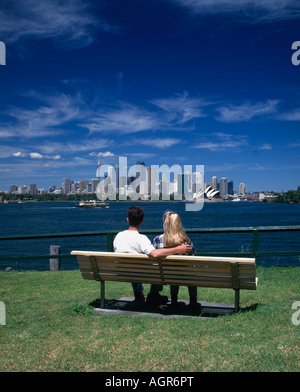 Tourists Sydney skyline and Harbour, NSW, Australia Stock Photo