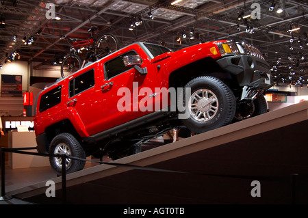 Hummer, stand, at, car, show, motorshow, suv, large, american, america, v8, petrol, gas, guzzler, suv, sports, utlity, vechical, Stock Photo