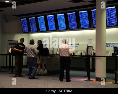 Delta Airlines departure and arrival indicator boards Atlanta International Hartsfield Jackson International Airport Georgia USA Stock Photo