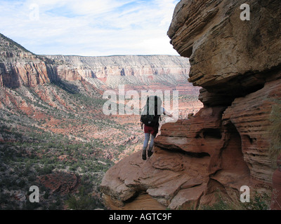 Backpacker in Grand Canyon Stock Photo