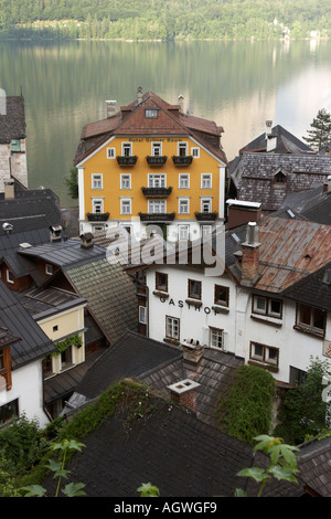 Elevated view of traditional houses in Hallstatt village. Salzkammergut, Austria. Stock Photo