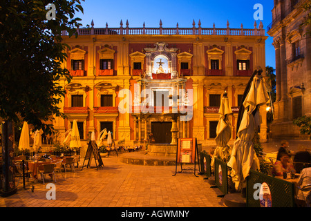 The Bishops Palace and Plaza del Obispo at Night Malaga Spain Stock Photo